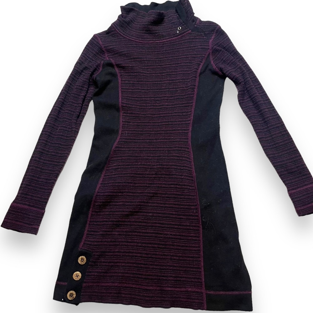 PRANA Plum Stripe Sweater Knit Long Sleeve Dress Women Small MISSING NECK TIE - Picture 2 of 8